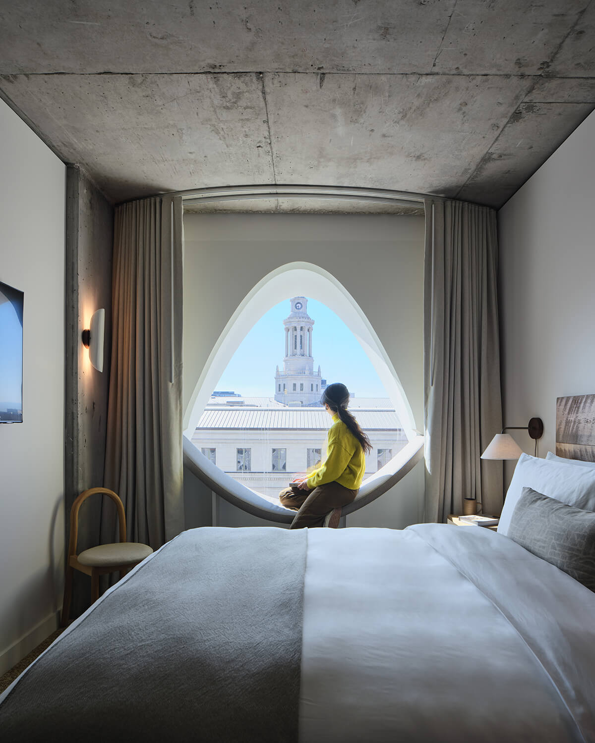 Guest room at Populus Hotel by Studio Gang in Denver, Colorado
