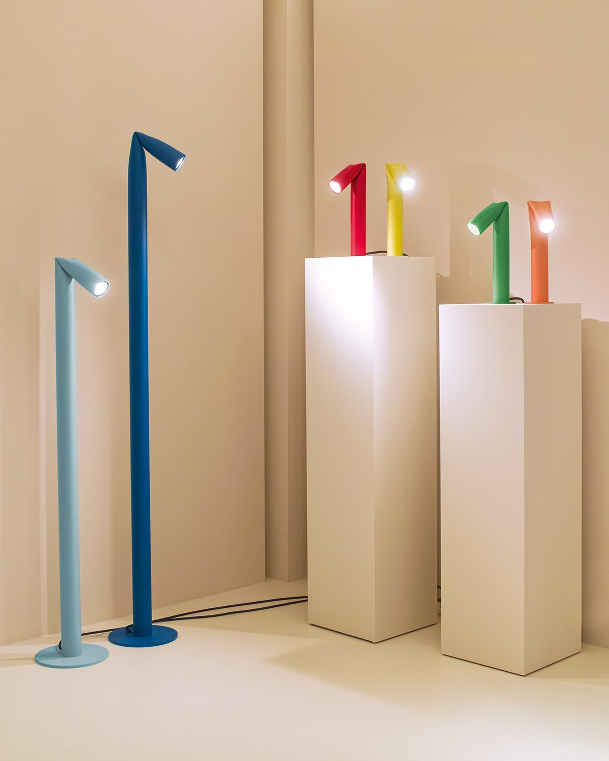 Six Bender floor and table lamps by Axolight in various colours