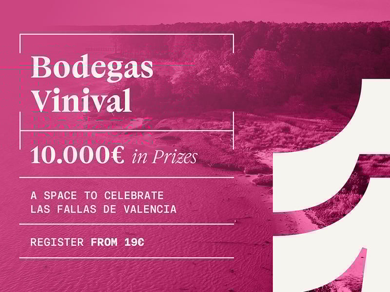 Bodegas Vinival competiton information—white text against a pink background