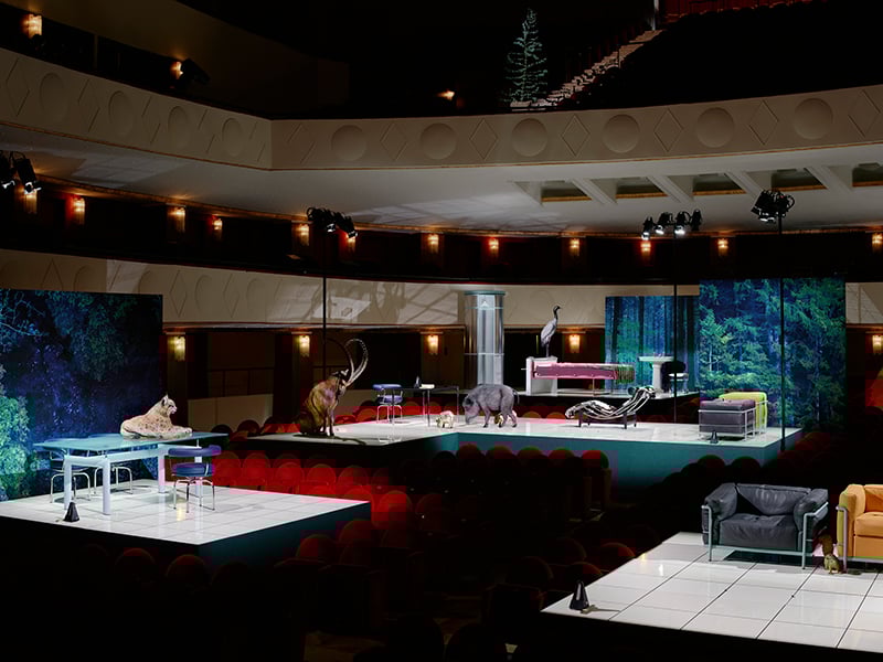 Cassina furniture and Formafantasma’s three-act installation at Milan Design Week 2025, Staging Modernity, with dancers and a fox