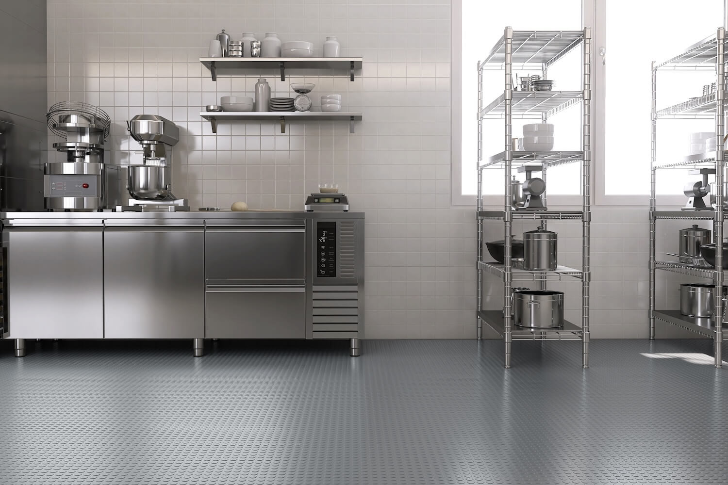 Grey ABMARATHON flooring in an industrial kitchen