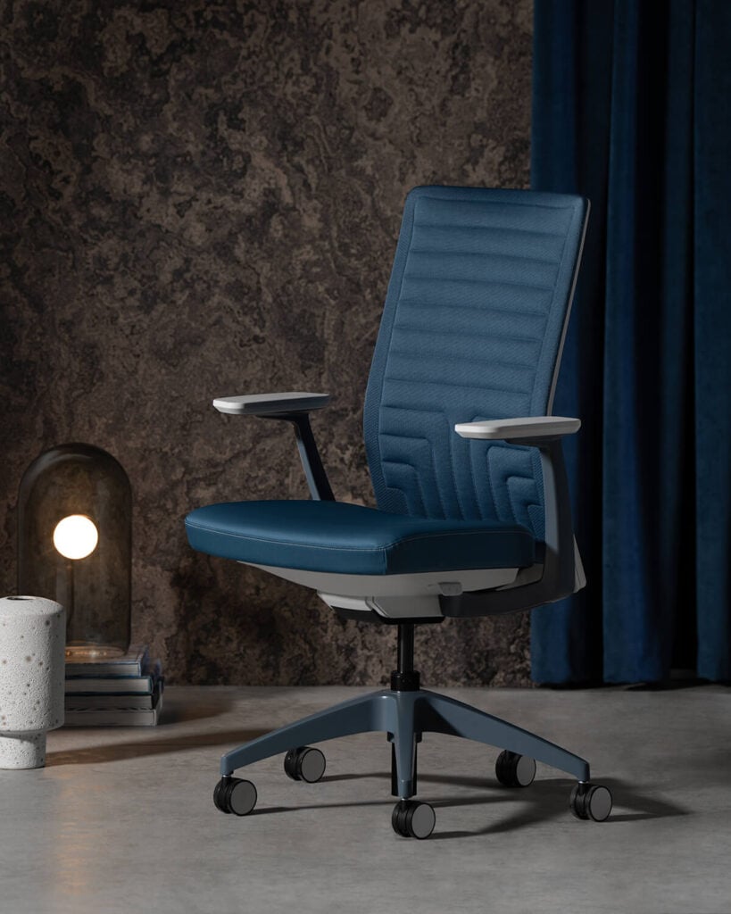 Navy blue conference chair with quilted back