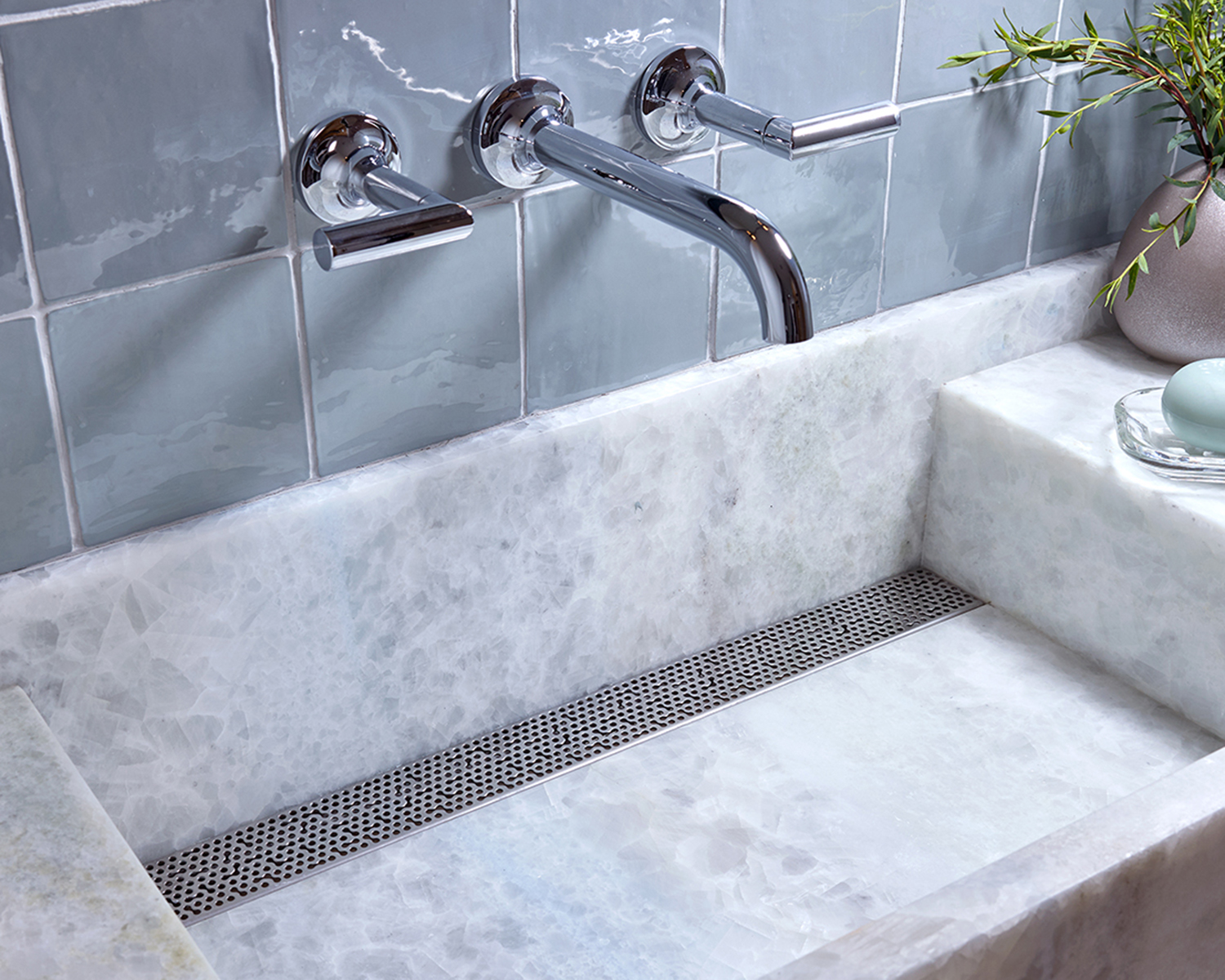 Marble sink with chrome faucet