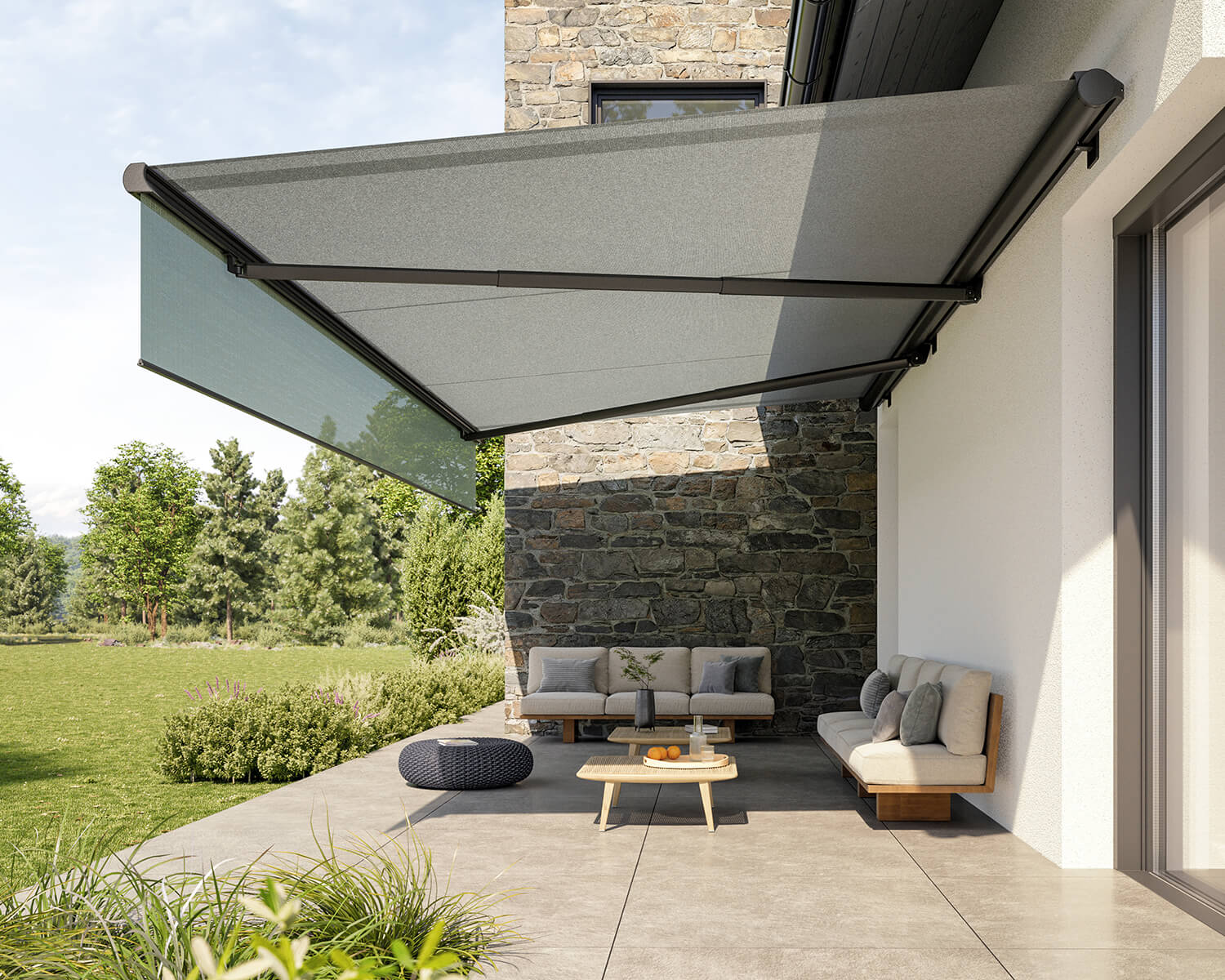 Canopy above an outdoor seating area