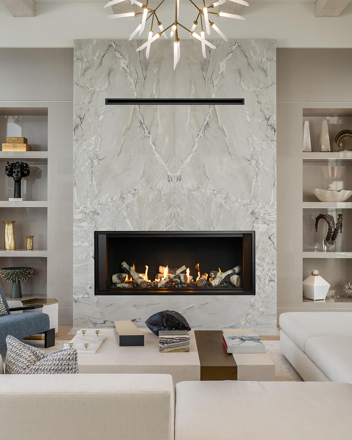Valor LT2 fireplace with grey marble surround in living room
