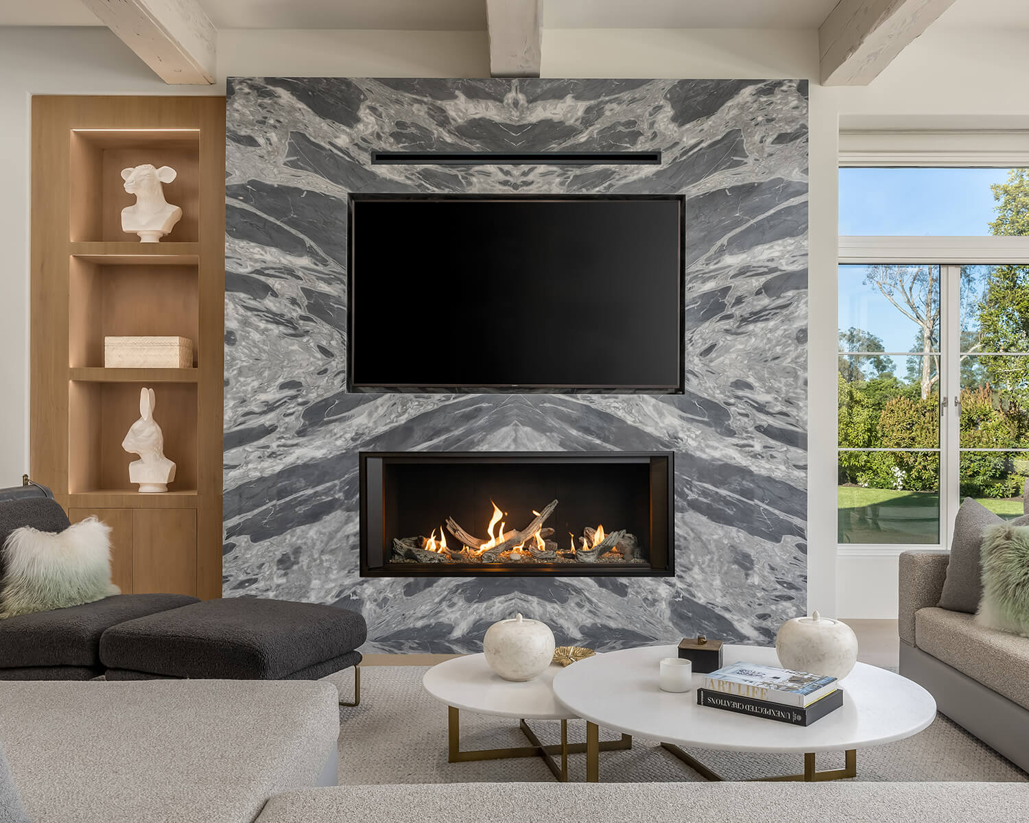 Valor LT2 fireplace with grey marble surround in living room