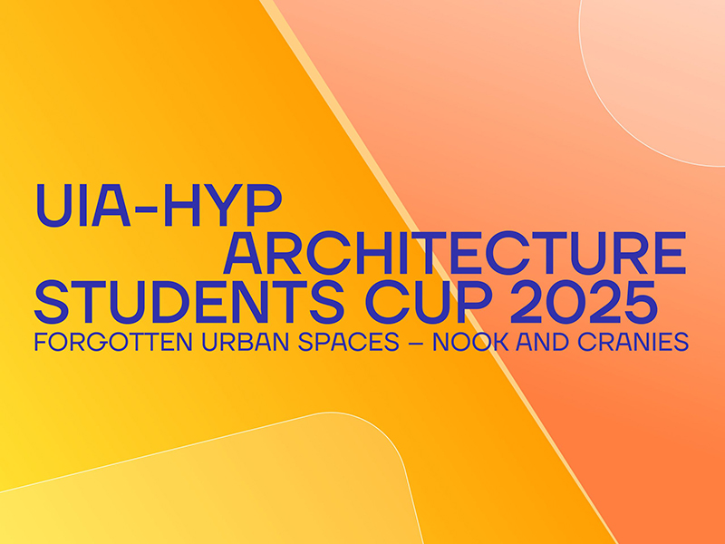 Architecture Students Cup 2025 poster - yellow-orange background with purple text
