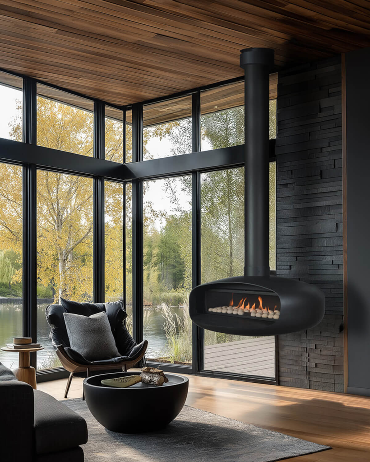 The Oval fireplace from Ortal can be wall-mounted