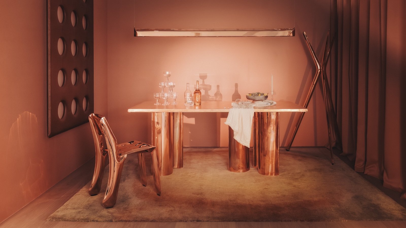 Blade lamp, Chippensteel chair and Parova table by Zieta Studio