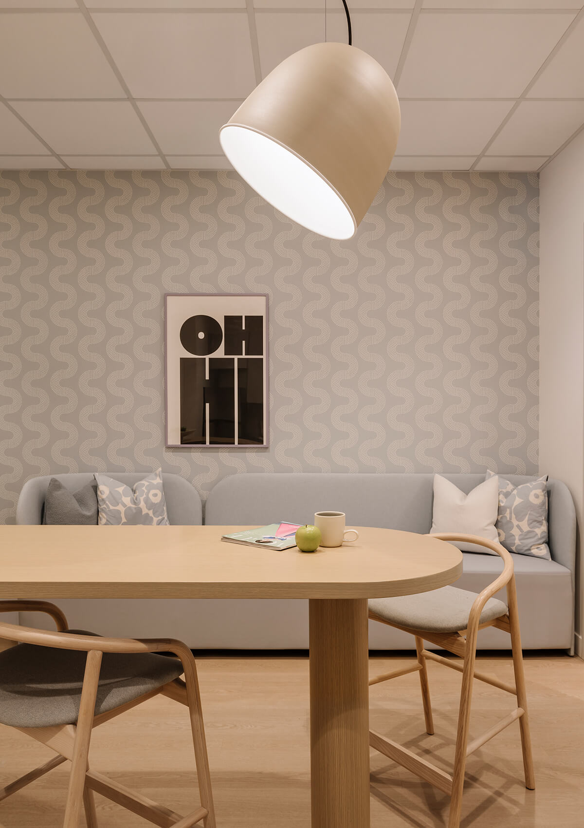 Staff room at dental clinic with wood furniture