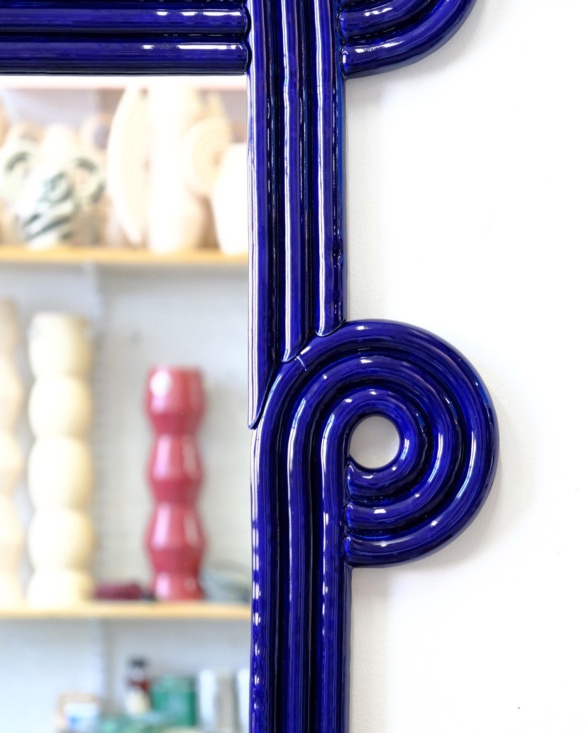 Mirror with blue frame