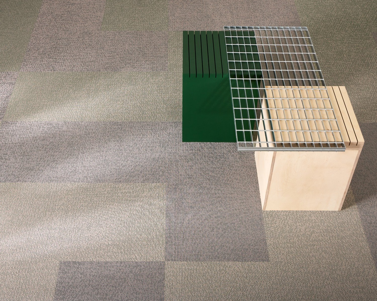 Riff Carpet Tile Bolon in Naturelle Green and Greyish Rose