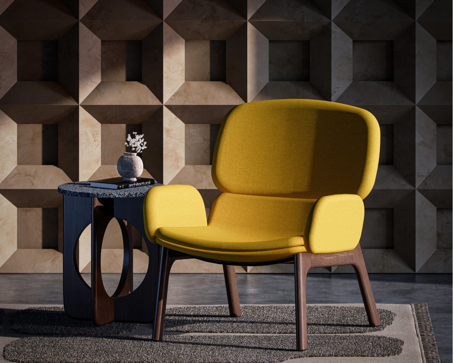 Yellow chair with wood base