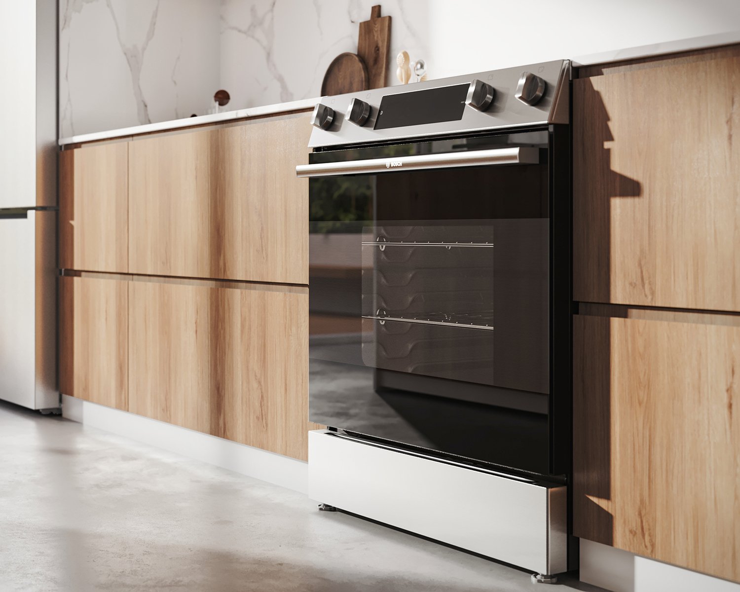 100 Series Range by Bosch in modern white and wood kitchen