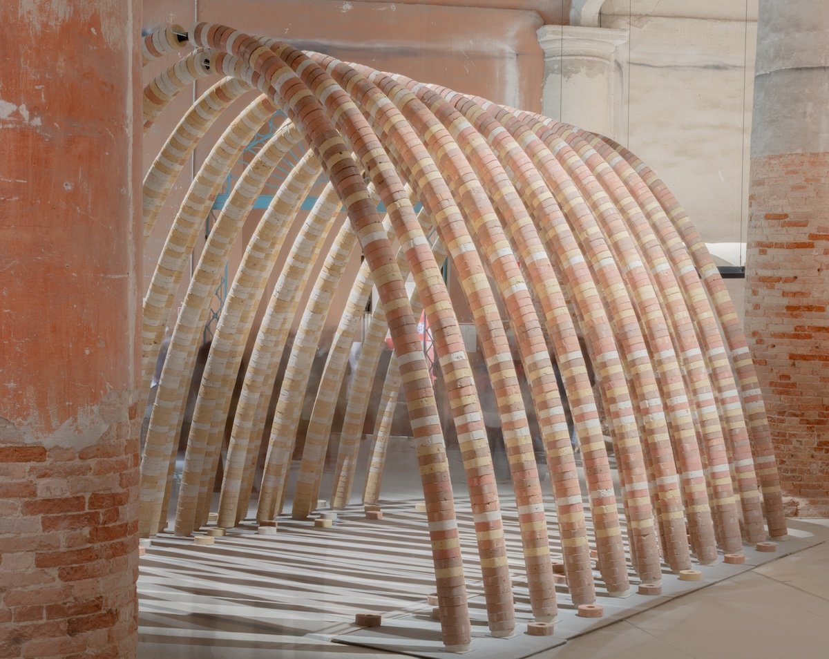 For the 19th Venice Architecture Biennale (on until November 23), Boonserm Premthada constructed an archway with elephant dung disks — giving the material global exposure. PHOTO: Simone Bossi.