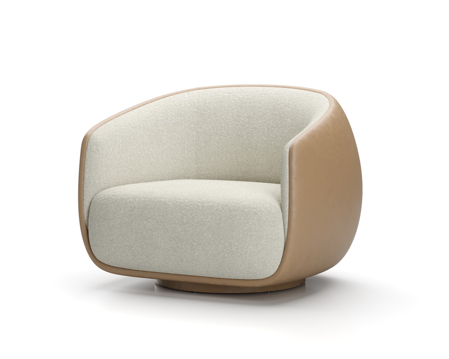 Round white armchair with tan shell