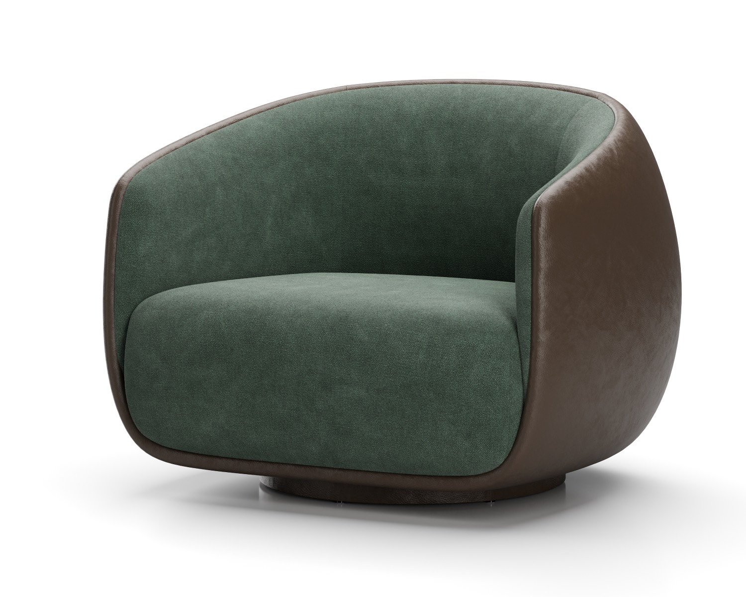 Round green armchair with brown shell