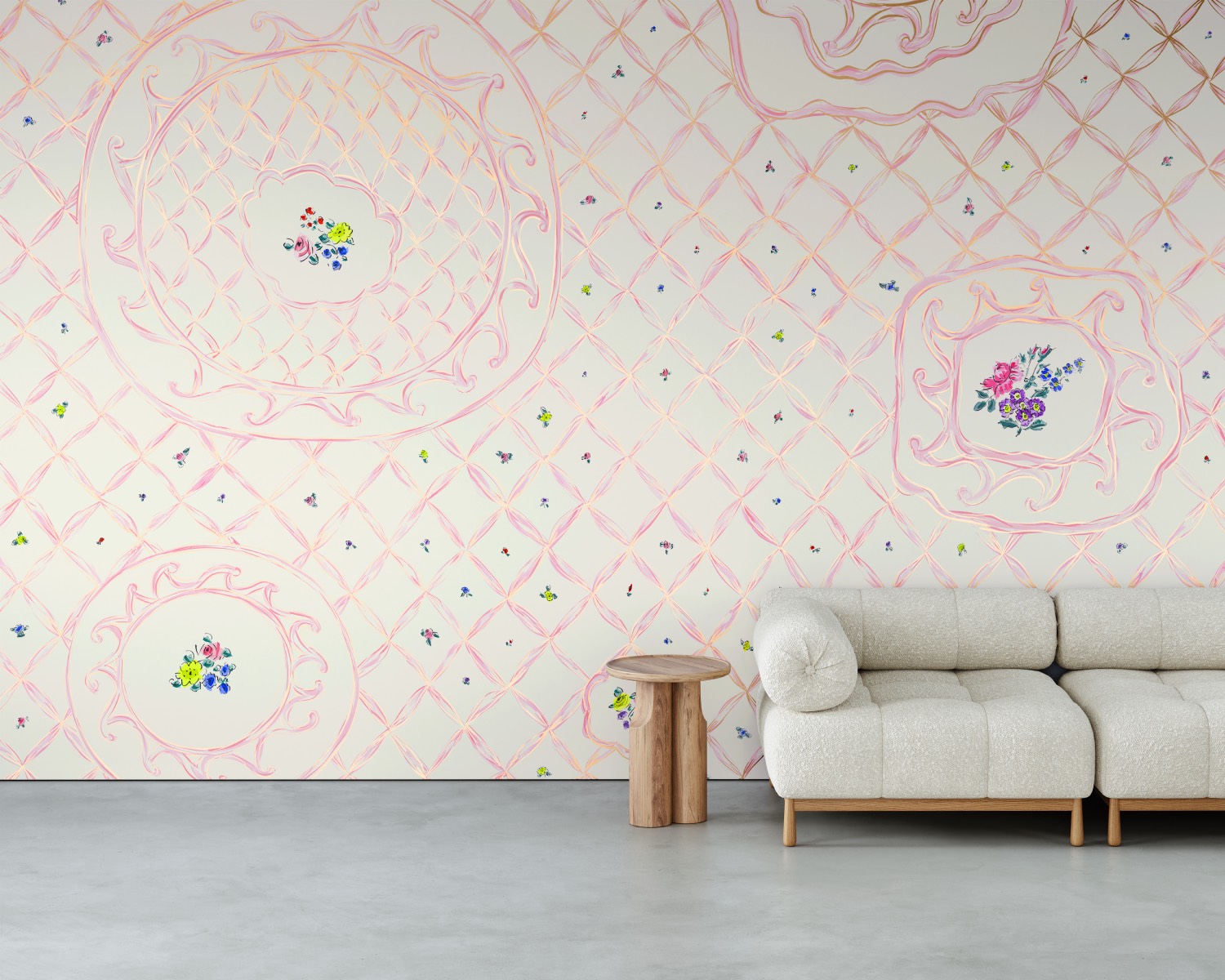 Lattice Wallpaper in Rose Calico