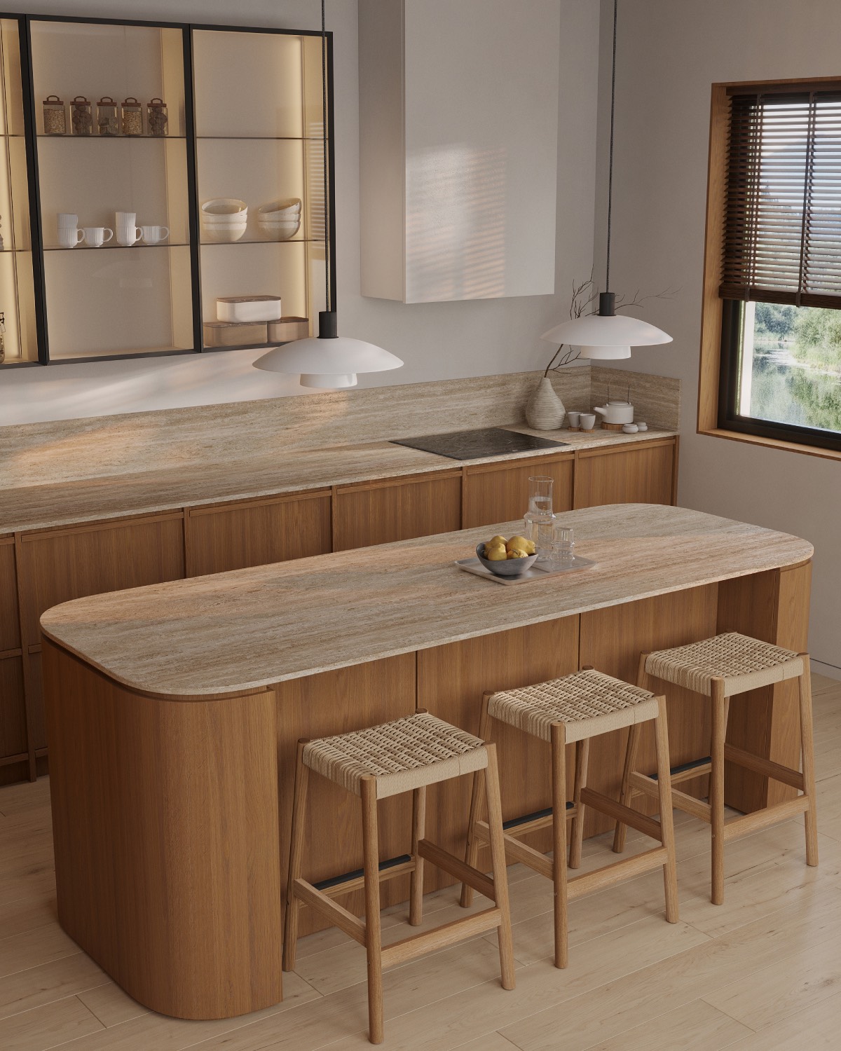 The Forma kitchen by Corner features a monolithic island with smooth, rounded corners