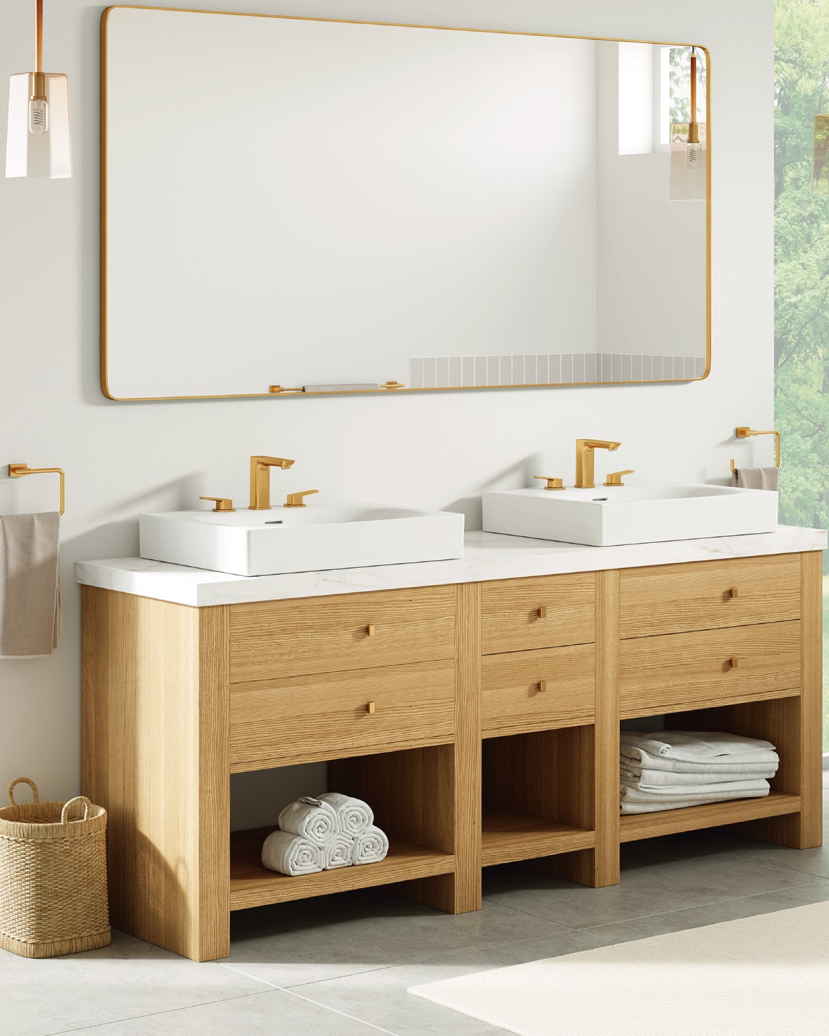 Bathroom with wood vanity