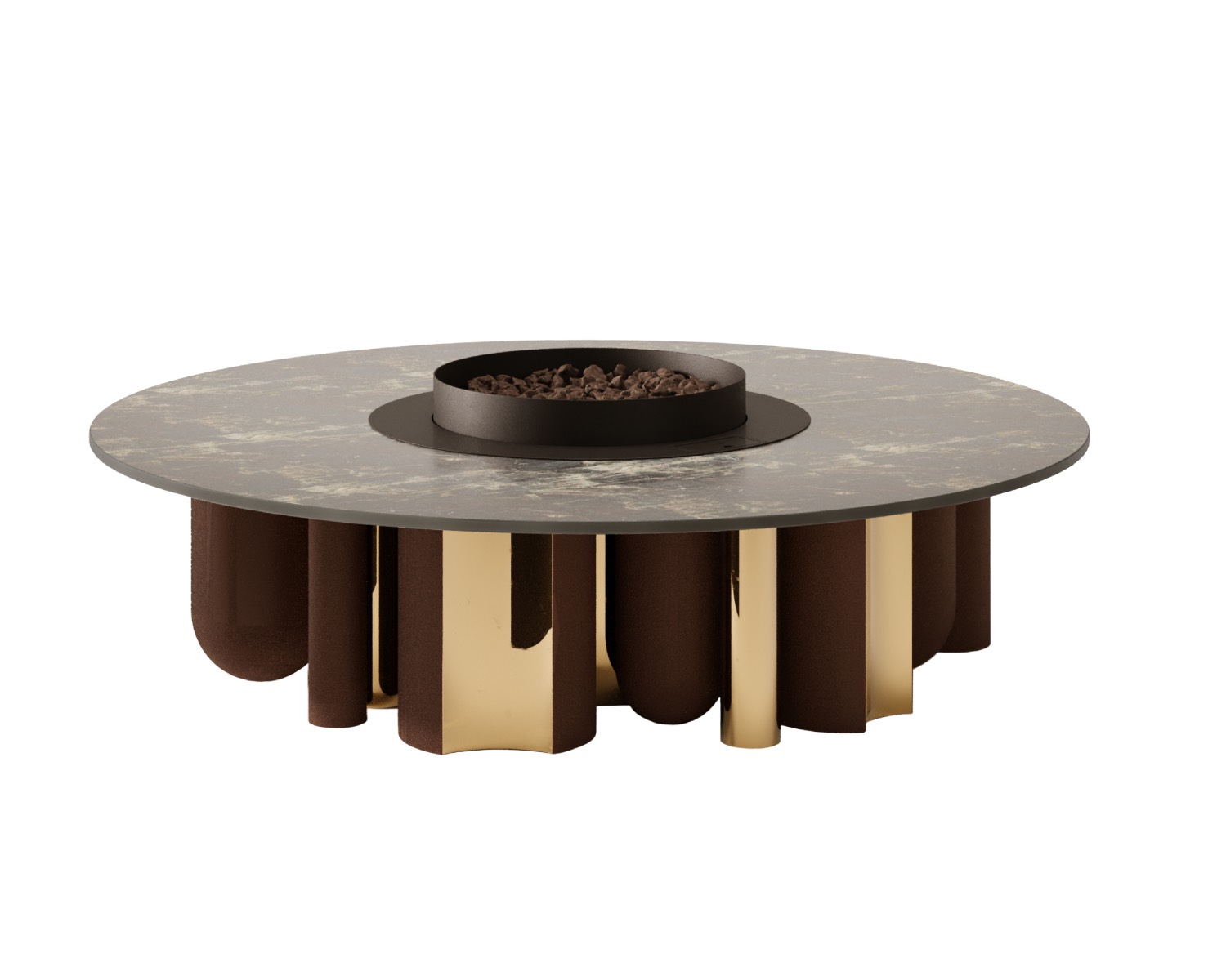 The Fogo fire pit from Myface features multiple finish options for the base