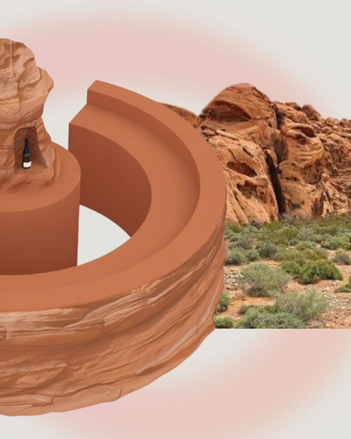 A rendering of a curved bar that resembles a desert canyon. It's a preview of the bar being featured at IDS Toronto 2026.