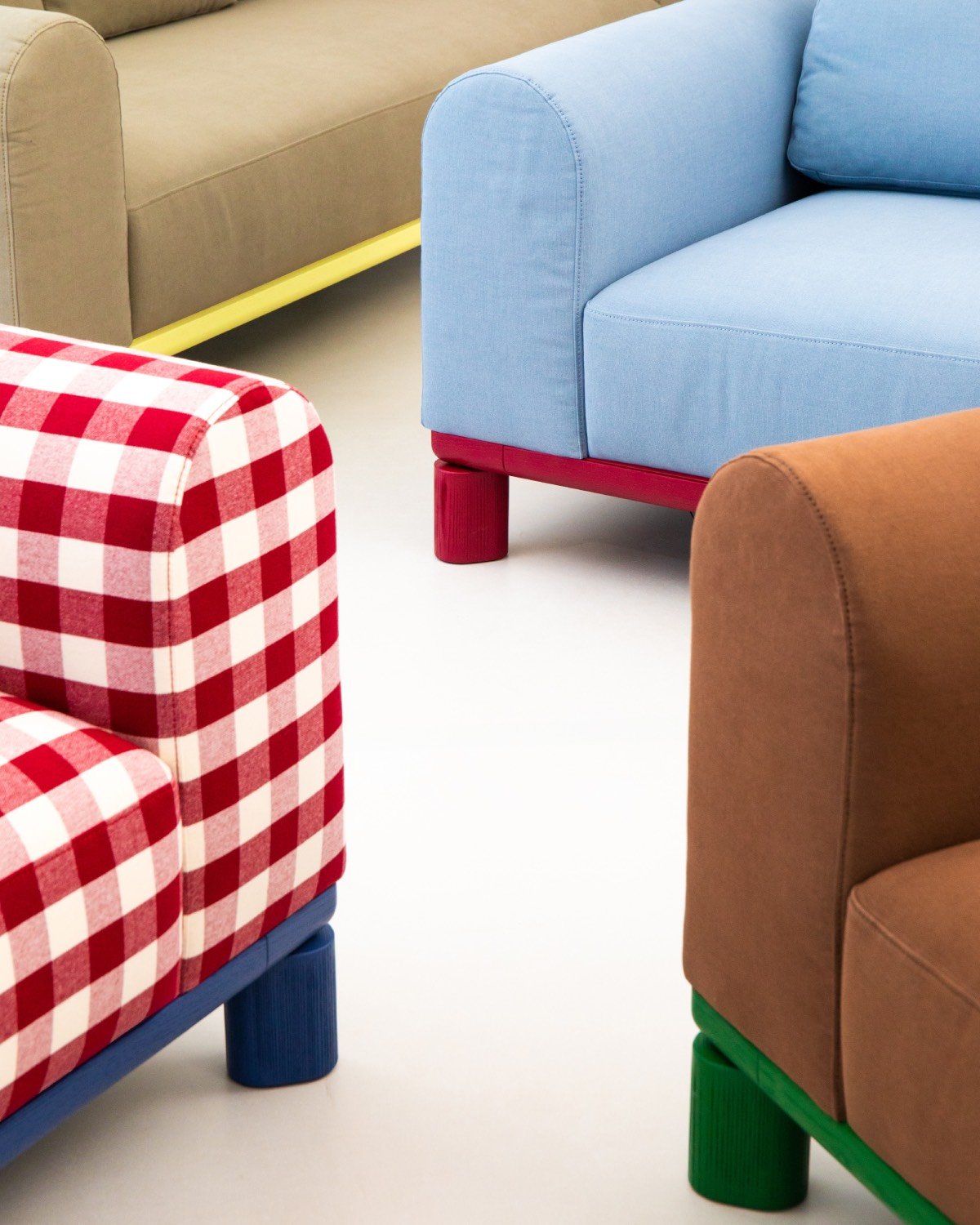 Debut Sofa Collection by San Lò includes a range of fabrics and wood lacquer options