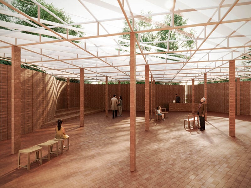 Serpentine Pavilion 2026 a serpentine, designed by Isabel Abascal and Alessandro Arienzo, LANZA atelier. Design render, aerial view. © LANZA atelier. Courtesy Serpentine.