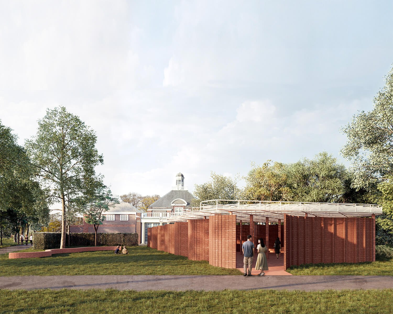 Serpentine Pavilion 2026 a serpentine, designed by Isabel Abascal and Alessandro Arienzo, LANZA atelier. Design render, aerial view. © LANZA atelier. Courtesy Serpentine.