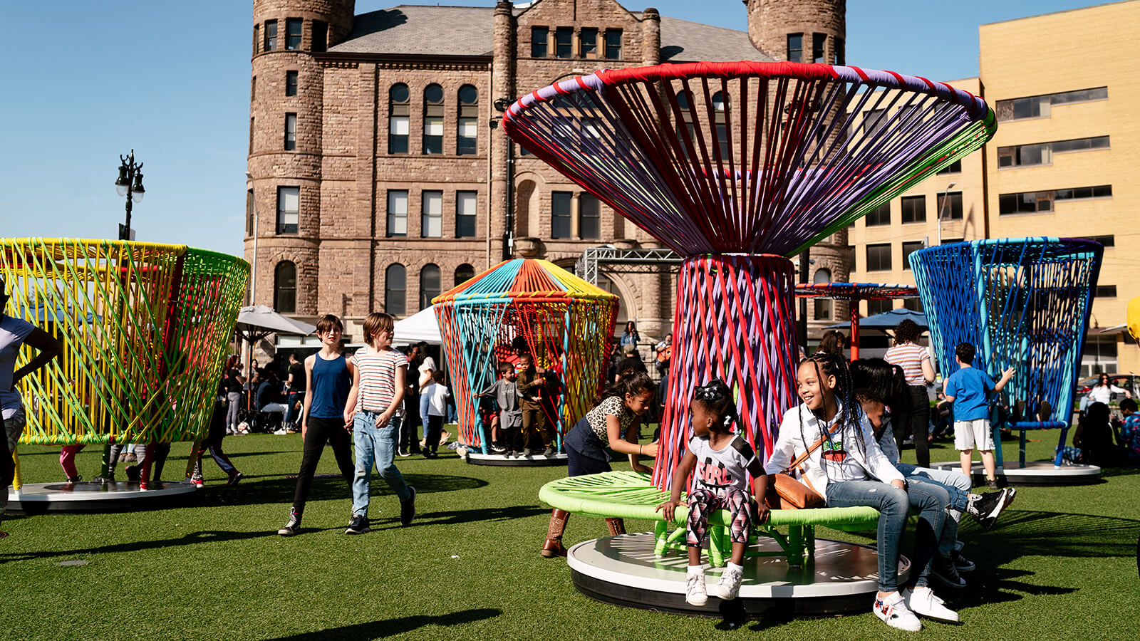 Los Trompos installation by Esrawe + Cadena for Creos