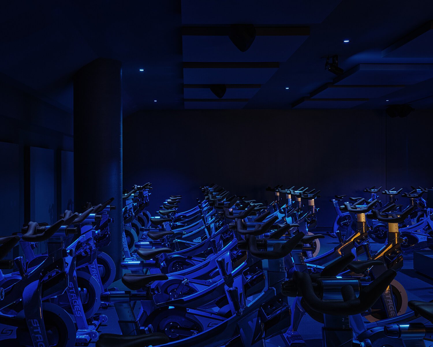 Spin studio with moody blue lighting