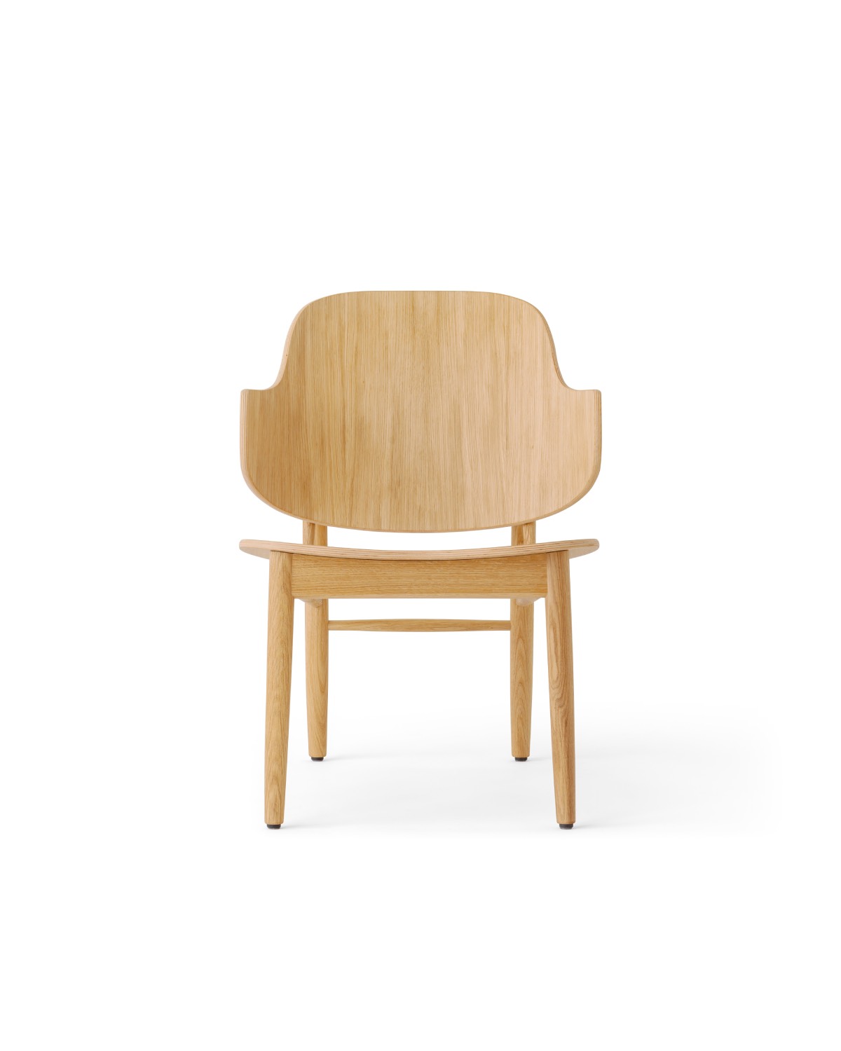 A light wood chair with a curved backrest and armrests, shown from the back, on a white background.